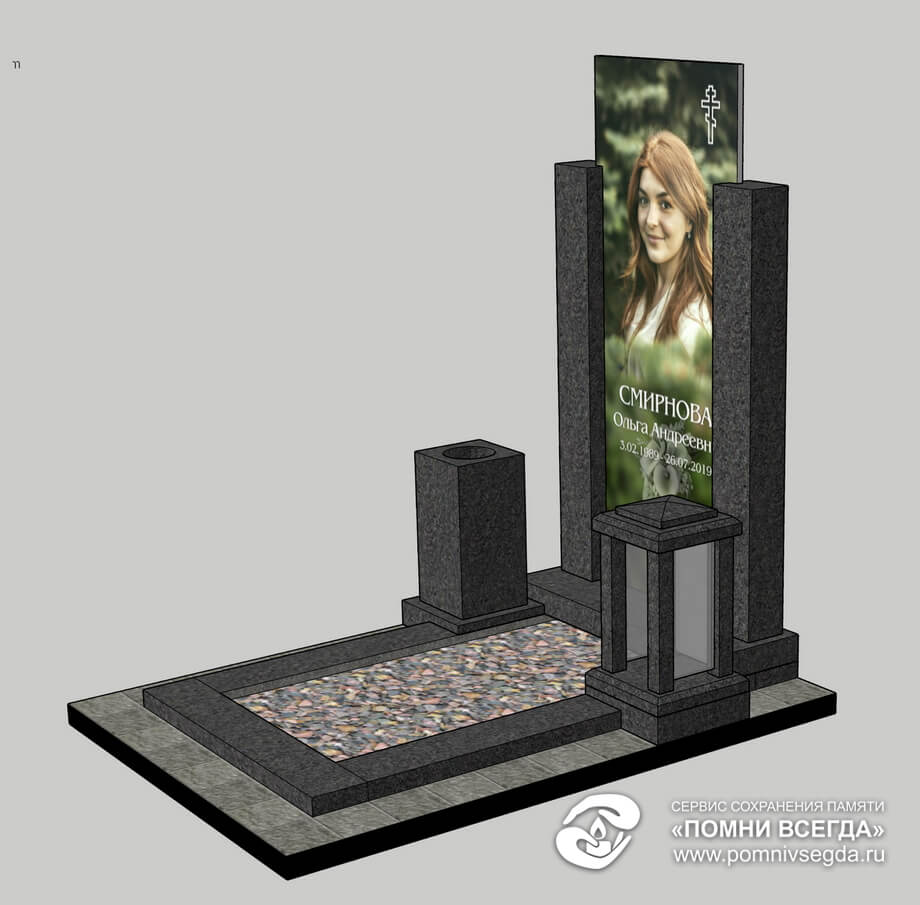 Макет вертикального памятника с вазой и лампадой, фото 2